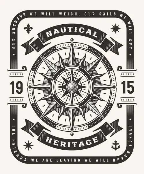 Vintage deniz miras tipografi (tek renk). T-shirt ve etiket grafik gravür tarzında. Düzenlenebilir Eps10 vektör çizim.