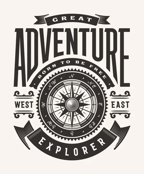 Vintage Great Adventure Typography Satu Warna Dalam Bahasa Inggris Shirt Stok Vektor Bebas Royalti