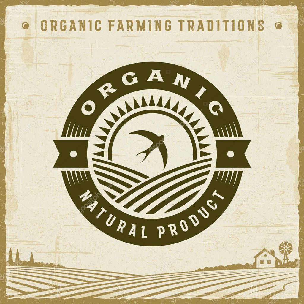 Vintage Organic Natural Product Label. Editable EPS10 vector illustration with clipping mask and transparency in retro woodcut style.