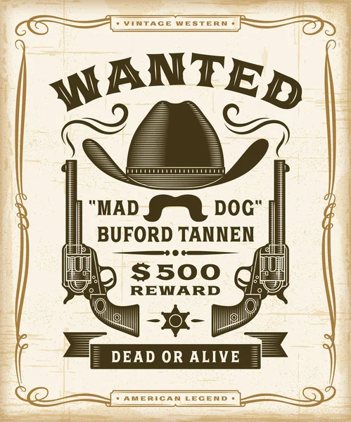 Vintage Western Wanted Label Graphics - Stok Vektor