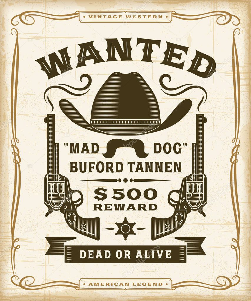 Vintage Western Wanted Label Graphics