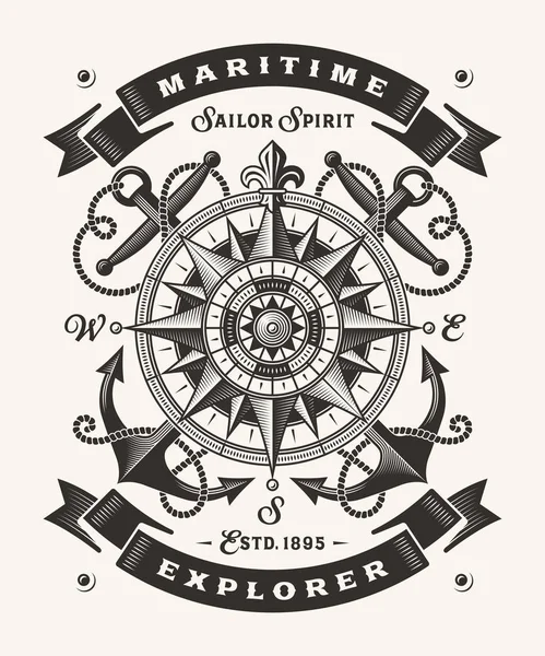 Vintage Maritime Explorer Typography (One Color) — Stock Vector