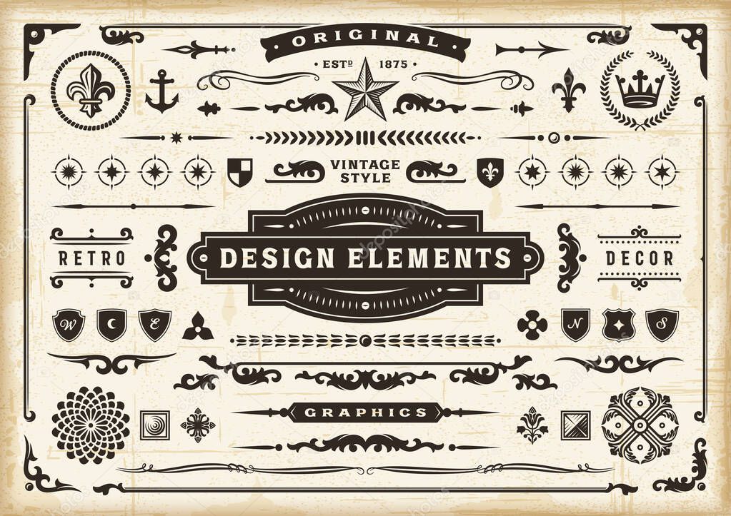Vintage Original Design Elements Set. Editable EPS10 vector illustration in retro style with transparency.