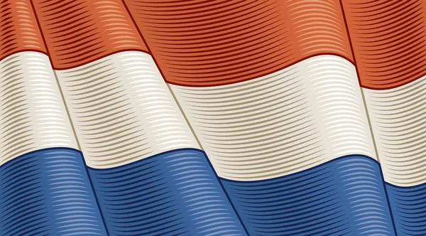 Винтажный Флаг Нидерландов Крупный План Векторная Иллюстрация Стиле Ретро Гравюры — стоковый вектор