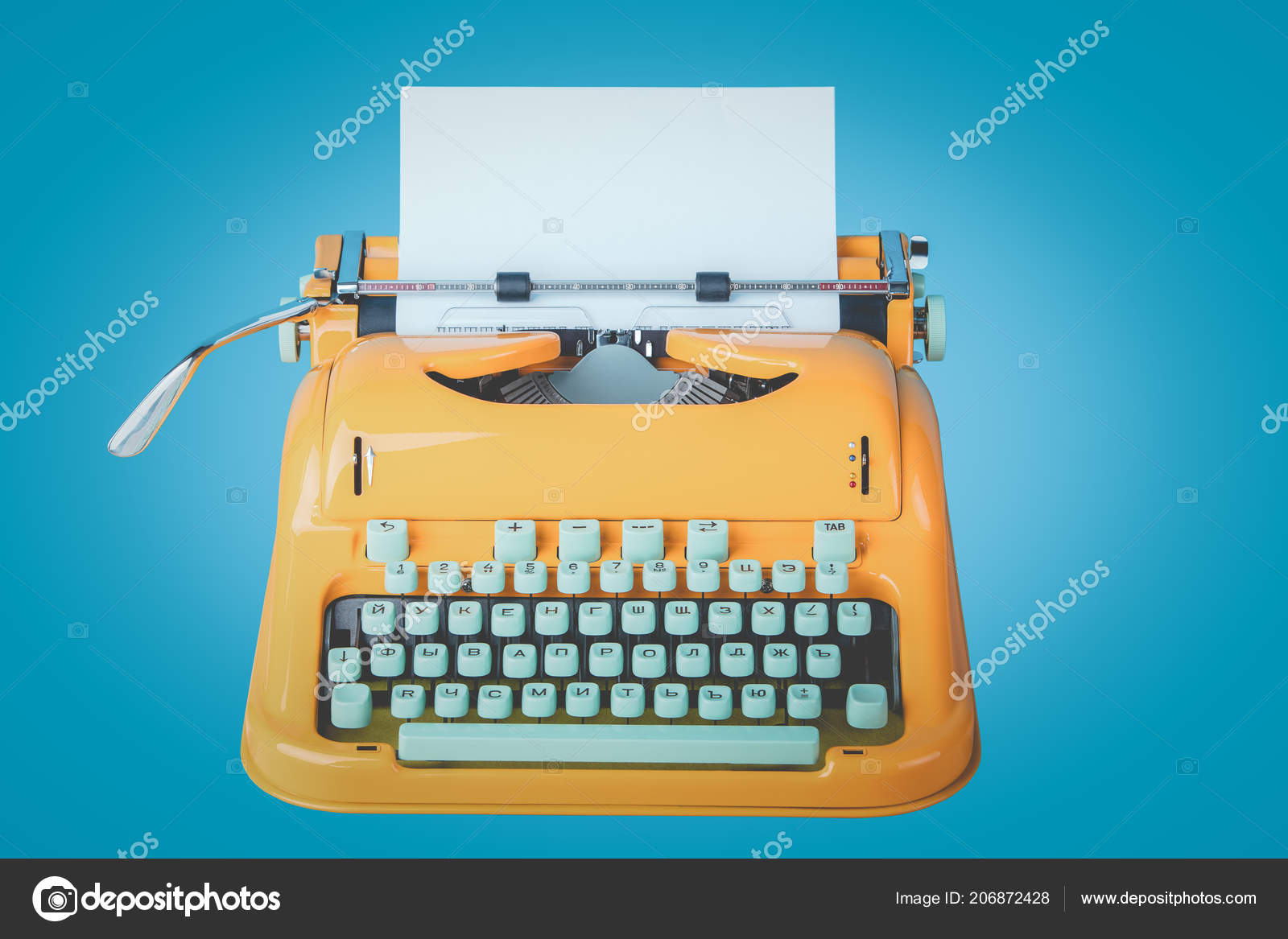 Retro Old Yellow Typewriter Paper Blue Background Stock Photo by  ©SectoR_2010 206872428