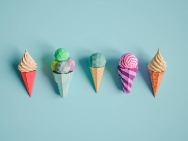 Karton yetkin arka plan üzerinde dondurma. Karikatür gıda ürün paketleme ve dağıtım gıda kavramı.