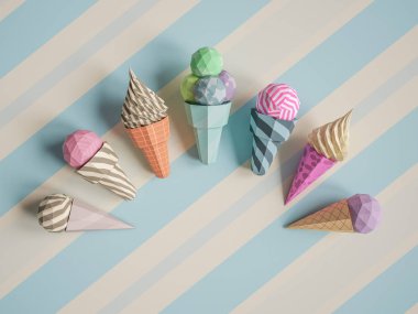 Karton yetkin arka plan üzerinde dondurma. Karikatür gıda ürün paketleme ve dağıtım gıda kavramı.