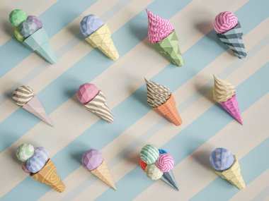 Karton yetkin arka plan üzerinde dondurma. Karikatür gıda ürün paketleme ve dağıtım gıda kavramı.