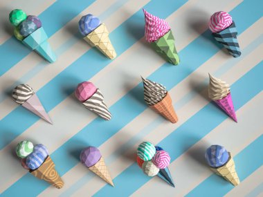 Karton yetkin arka plan üzerinde dondurma. Karikatür gıda ürün paketleme ve dağıtım gıda kavramı.