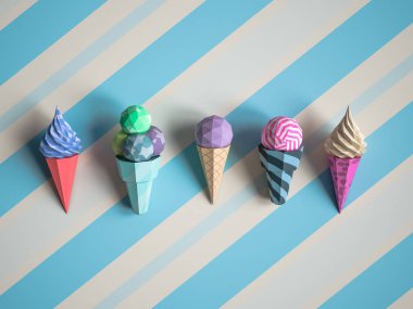 Karton yetkin arka plan üzerinde dondurma. Karikatür gıda ürün paketleme ve dağıtım gıda kavramı.