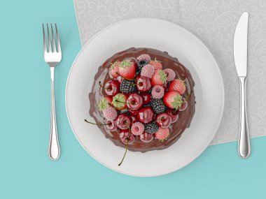 Renkli arka plan üzerinde plaka üzerinde farklı lezzetli kek.