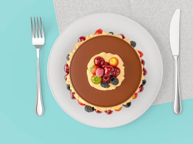 Renkli arka plan üzerinde plaka üzerinde farklı lezzetli kek.