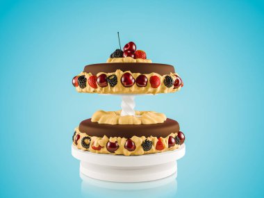 Mavi arka plan üzerinde renkli elemanları ile orijinal buttercream kek.