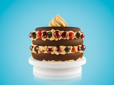 Mavi arka plan üzerinde renkli elemanları ile orijinal buttercream kek.