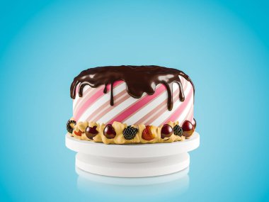 Mavi arka plan üzerinde renkli elemanları ile orijinal buttercream kek.