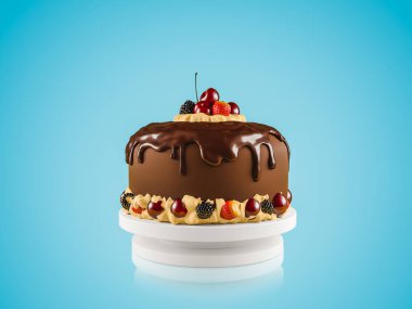 Mavi arka plan üzerinde renkli elemanları ile orijinal buttercream kek.