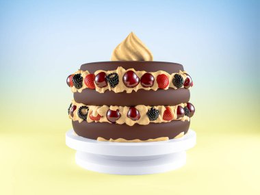 Çok renkli arka plan üzerinde öğeleri ile orijinal buttercream pasta.