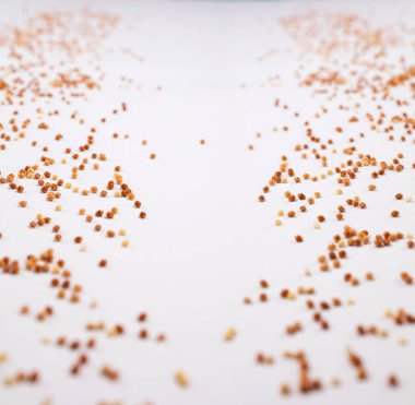 Beyaz arka plan üzerinde dağınık darı tahıl