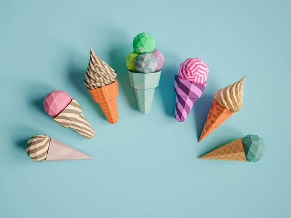 冰淇淋从纸板上笔者背景 卡通食品产品包装与配送食品概念 — 图库照片