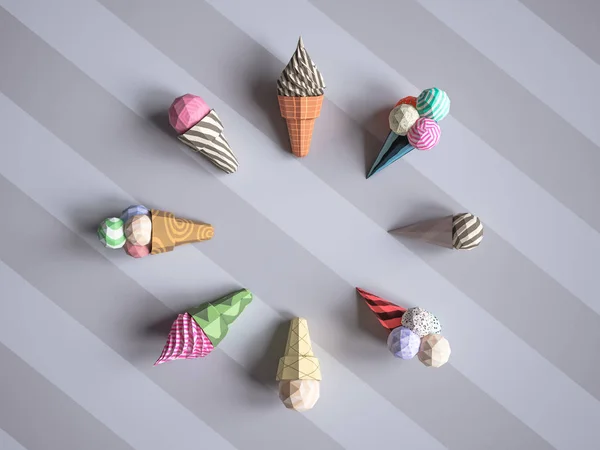 冰淇淋从纸板上笔者背景 卡通食品产品包装与配送食品概念 — 图库照片