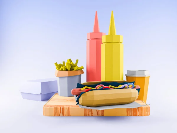 Fast Food Concept Fond Carton Sur Fond Papier Dessin Animé — Photo