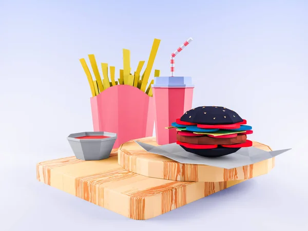 Fast Food Background Concept Cardboard Paper Background Cartoon Food Product — Stock Photo, Image