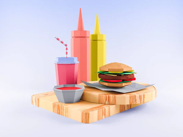 Fast Food Concept Fond Carton Sur Fond Papier Dessin Animé — Photo