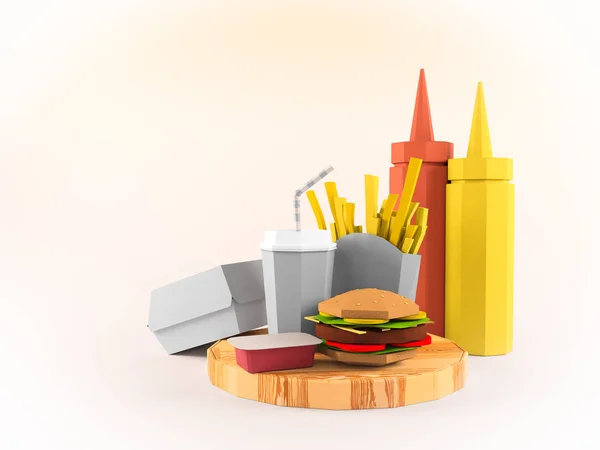 Fast Food Hintergrundkonzept Aus Pappe Auf Papier Hintergrund Verpackung Und — Stockfoto