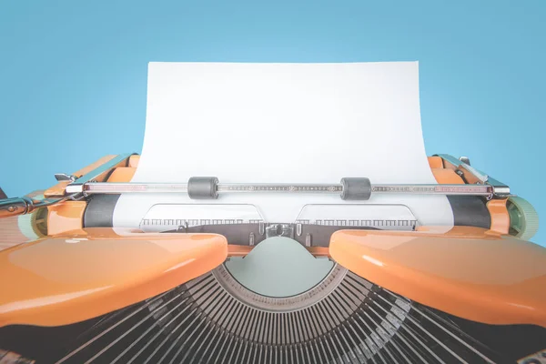 Retro Old Yellow Typewriter Paper Blue Background — Stock Photo, Image