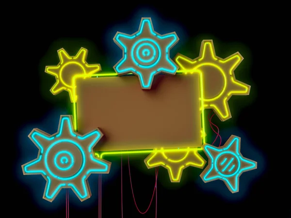 Sada Neonových Světel Rámů Šablona Značky Pro Dekorace Obložením Tmavém — Stock fotografie
