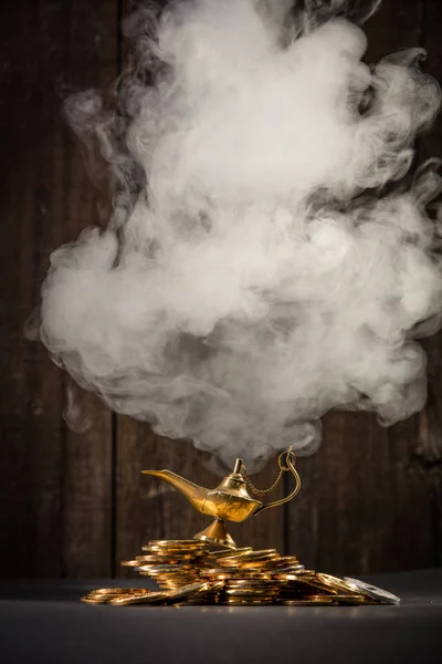 Magic Lamp Wishes Smoke Coming Out Lamp — Stock Photo, Image