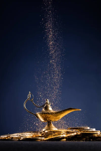 Magic lamp of wishes with smoke coming out from the lamp