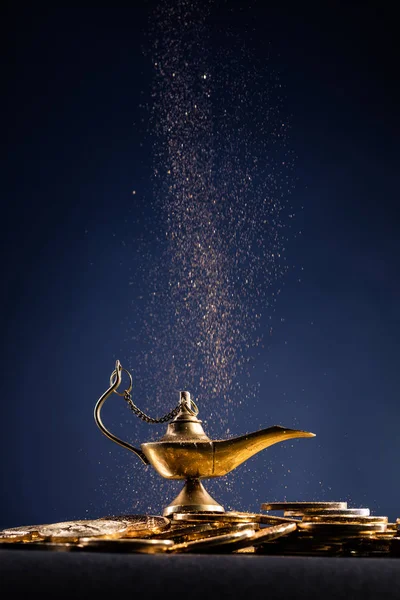 Magic lamp of wishes with smoke coming out from the lamp