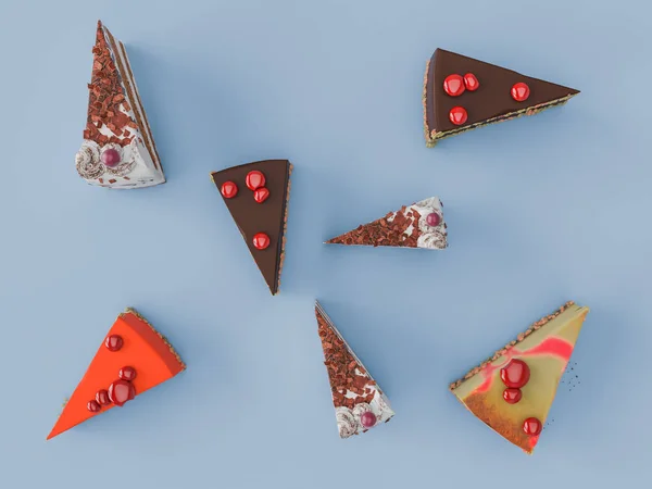 Diverse Deliziose Torte Sul Piatto Sfondo Colore — Foto Stock