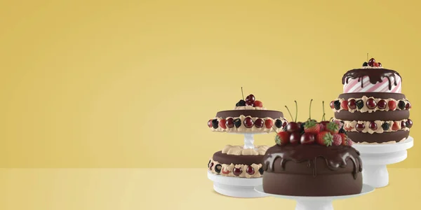 Diversi Compleanno Crema Burro Torte Nuziali Con Elementi Colorati Sfondo — Foto Stock