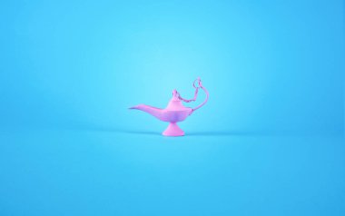 Pink magic lamp on pastel blue background. Minimal summer concept. clipart