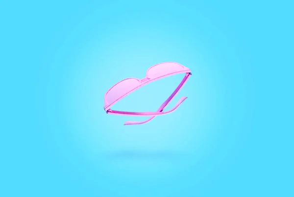 Pink Sunglasses Flying Pastel Blue Background Minimal Summer Concept — Stock Photo, Image