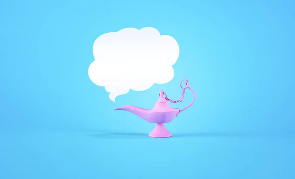 パステル調の青の背景に白い雲が空にピンクの魔法のランプ 最低限夏コンセプト — ストック写真