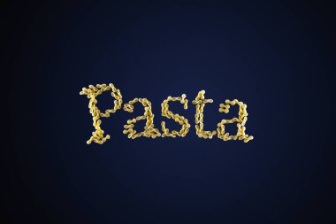 Word makarna küçük makarna ve karanlık bir arka plan üzerinde adet yapılmış. Reklam, stüdyo çekim için kavramı