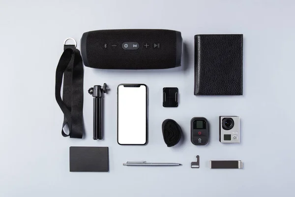 Gadgets Dispositivos Diferentes Com Telas Vazias Conjunto Mockup Flat Lay — Fotografia de Stock