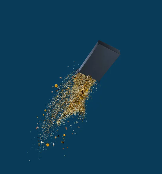 Concept Flying Yellow Raw Italian Pasta Box Unfocused Elements Macaroni — Stock Photo, Image