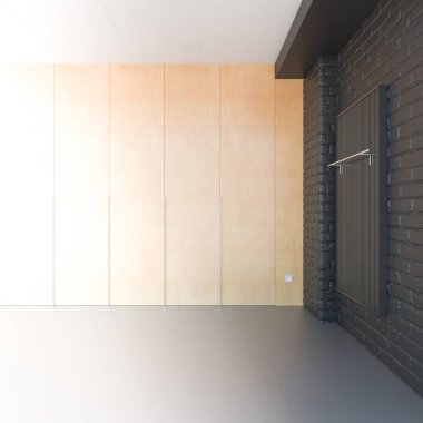 Beyaz duvar ve ahşap zemin 3d Render illüstrasyon şablon kompozisyon modern ışık boş loft Oda