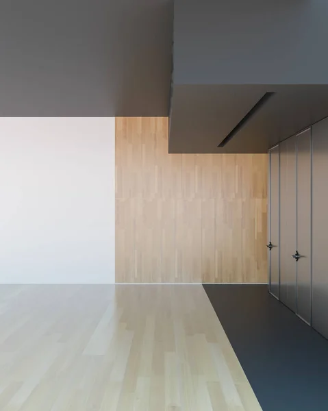 Sala Loft Vazio Luz Moderna Com Parede Branca Piso Madeira — Fotografia de Stock