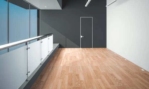 Moderna Stanza Loft Luce Vuota Con Parete Bianca Pavimento Legno — Foto Stock