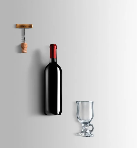 磨碎的葡萄酒配方食材和厨房用品 一瓶红酒 棕色糖和灰色背景的香料 — 图库照片