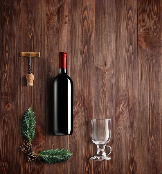 Svařené Víno Recept Ingredience Kuchyňské Doplňky Láhev Červeného Vína Skořice — Stock fotografie