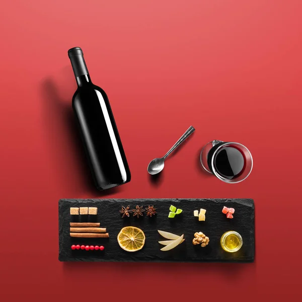 Ricetta Vin Brulè Ingredienti Accessori Cucina Bottiglia Vino Rosso Cannella — Foto Stock