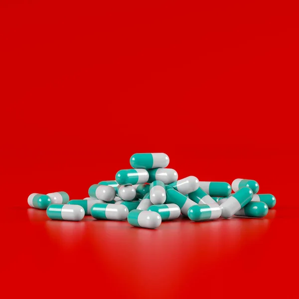 Inny Lek Farmaceutyczny Pigułki Tabletki Kapsułki Czerwonym Tle Pojęcie Opieki — Zdjęcie stockowe