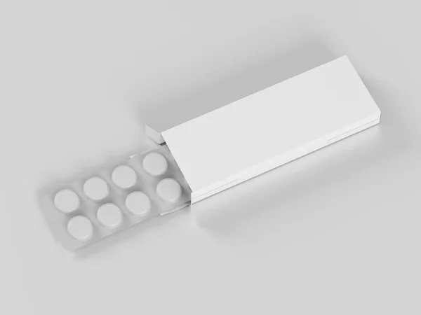 Package Blister Medicines Pills Gray Background Mock Template Render Illustration — Stock Photo, Image