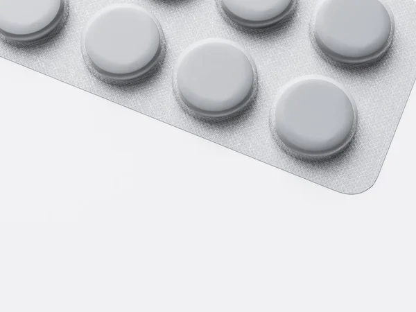 白い背景の上医薬品ブリスター薬錠剤 医療コンセプト レンダリング図 — ストック写真
